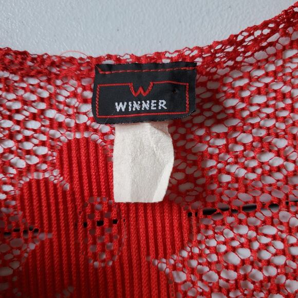 Y2K 90s Whimsigoth Vampire Womens Medium Red Sheer Mesh Short Sleeve - Picture 4 of 8